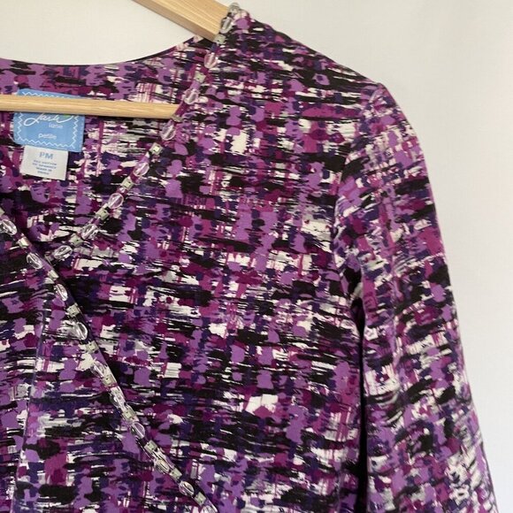 Lark Lane Petite women's size medium 3/4 sleeve vintage beaded purple shirt - Picture 2 of 5
